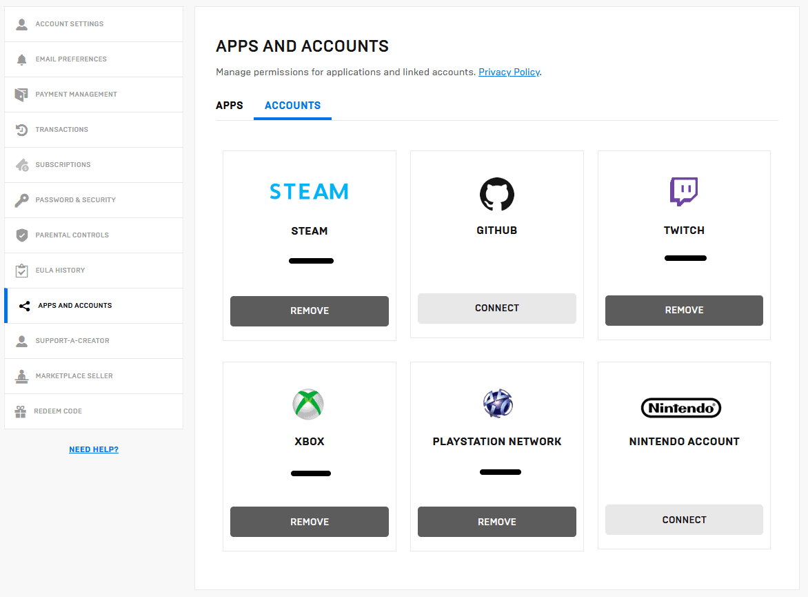 Epic Games Account Apps and Accounts Integration